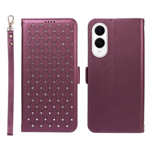 Étui en cuir Galaxy A17 violet avec sangle portefeuille élégante et finitions chic