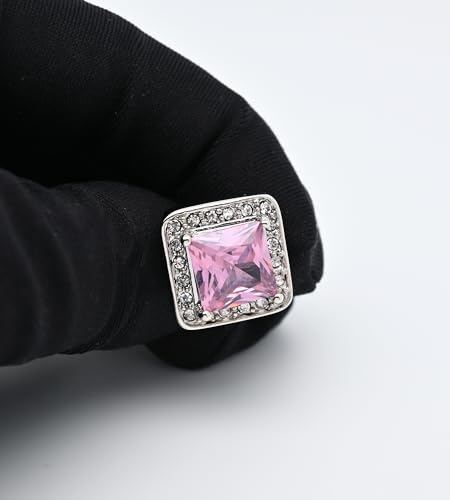 Pink Crystal Square Silver Cufflinks for Men Lady In Gift Case Classic Faceted Gemstone Men's Cufflinks Jewelry Set for Wedding Anniversary Business Party Events Tuxedo Dress3