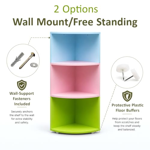 Image of Alex Daisy Trio Kids Bookshelf | 3-Tier Engineered Wood Corner Book Rack | Free-Standing or Wall-Mounted Multipurpose Storage Shelf for Books, Toys & Decor | Nursery, Bedroom, Playroom & Preschool