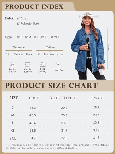 Tankaneo Womens Oversized Denim Jackets Casual Zip Up Spring Long Sleeve Jean Jacket With Pocket thumb #5