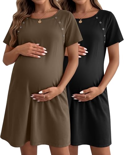 Huukeay 2 Pack Labor and Delivery Hospital Gown Women Nursing Birthing Maternity Dress 3 In1 Breastfeeding Buttons Pjs Robe(Black Coffee X-Large)
