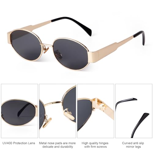 Retro Oval Sunglasses for Women Men Trendy Small Gold Sun Glasses 90s Classic Metal Frame Shades UV400 Protection4
