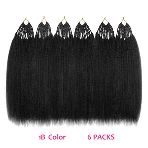 6 Packs 20 Inches Kinky Straight Crochet Hair With Adjustable Loop Synthetic Pre-Looped Yaki Straight Crochet Braiding Hair Extensions For Black Women 1B# Black #TOP1