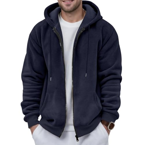 Fleece Hoodies for Men Lightweight Spring Long Sleeve Active Jackets Twill Sports Full Zip Sweatshirts for Work Daily