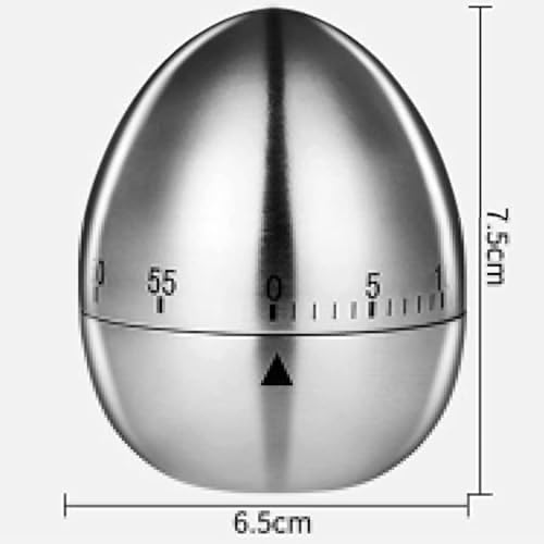 Image of Mechanical Egg-Shaped Kitchen Timer 60-Minute Countdown - Stainless Steel Cooking Alarm, Manual Wind-Up, Loud Ring Reminder for Baking & Cooking