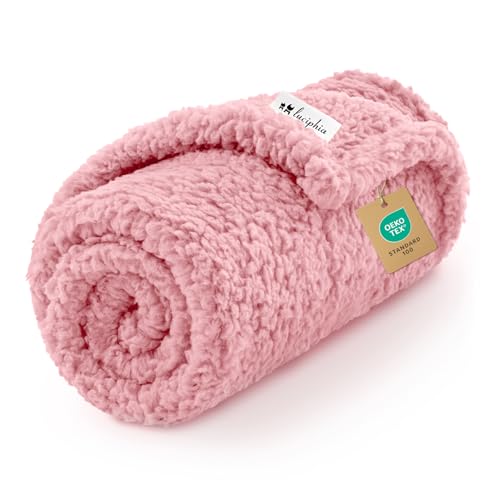 Image of Premium Fleece Dog Blanket Soft Pet Sherpa Calming Blankets Throw for Dog Puppy Cat, Pink Small (20x30)