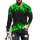 Muscularfit clearance items under 5 dollars Mens Big and Tall T Shirts Graphic Funny 3D Flame Print Long Sleeve Shirt Loose Fit Crewneck Athletic Sweatshirt dress shirts for men big and tall Green M
