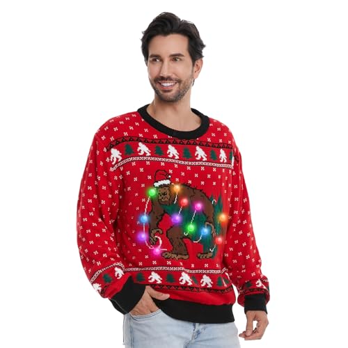 Light-Up Bigfoot Red Fair Isle Jumper