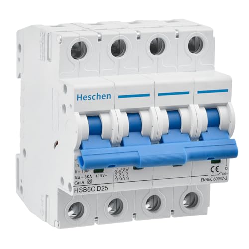 Heschen Miniature Circuit Breaker HSB6C, 25Amp Current, 4 Pole, Type D, 6kA Breaking Capacity, DIN Rail Mounting