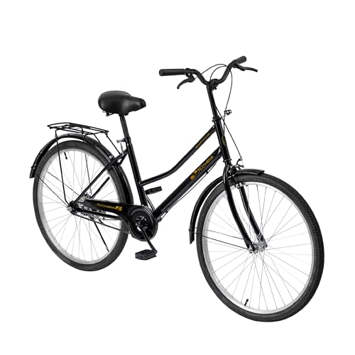 Baroni Home Bicicleta de Paseo para Mujer, Manillar y sillín Ajustable, Bicicleta de 26 Pulgadas con Doble Freno Delantero y Trasero, Bicicleta de Ciudad, Color Negro, 168 x 110 cm
