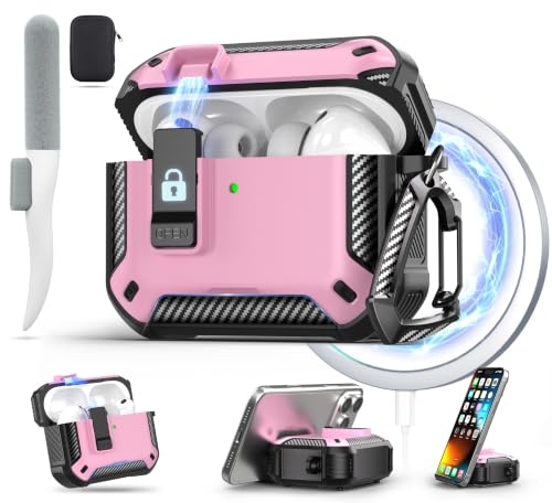 AirPods Pro 3 ���C���b�N�t���P�[�X�AMagsafe�Ή��A�s���N�B | �g�ѓd�b�X�^���h�f�U�C���A�I�[�g�X�i�b�v���b�N�Z�L���A�P�[�X�A�N���[�j���O�L�b�g&�L�[�`�F�[���t���A�ϏՌ��ی�J�o�[ AirPods Pro 3�p
