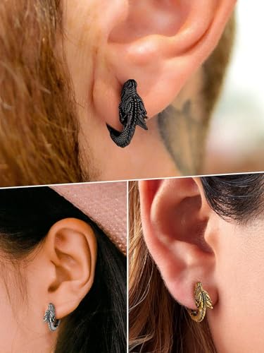 FaithHeart Viking Animals Huggie Hoop Earrings for Men, Gothic Dragon/Snake/Dinosaur/Wolf Earrings Stainless Steel Hypoallergenic Lightweight Stud Earrings Mens Punk Rock Jewelry Gift3