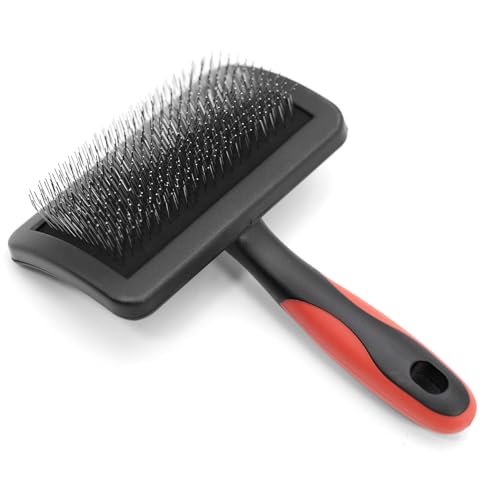 Image of Jeffers Pet Hard Pin Universal Slicker Brush for Dogs, Cats, Horses - Firm Bristles Grooming Tool, Detangling, Tangle Free Coat, Mats, Shedding, Curved Head, Travel Friendly, Easy Storage - Medium