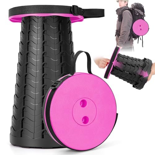 Image of Qiguet Collapsible Folding Chair - Upgraded Portable Chair with 400lbs Load Capacity, Perfect for Camping, Fishing, Hiking - Folding Stool with Carrying Straps, Gifts for Fisherman (Pink)