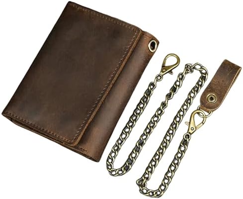 Men Tri-fold Vintage Leather Biker Chain Wallet With Snap Closur ...
