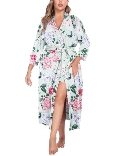 Image of IN'VOLAND Womens Plus Size Kimono Robes Long Knit Bathrobe V Neck Ladies Loungewear Lightweight Soft Sleepwear 1X-5X