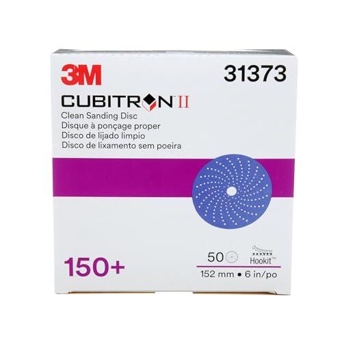 Image of 3M Cubitron II Hookit Clean Sanding Abrasive Disc 31373, 6 in, 150+ Grade, Pack of 50 Discs, Virtually Dust-Free, High Performance, Long Lasting, Multi-Hole Pattern, Feather Edging, Stock Removal