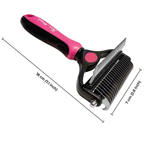 Image of Fur Magic Deshedding and Dematting Tool, 2 Sided Pet Grooming Brush for Deshedding, Mats and Tangles Removing for Dogs and Cats with Long, Medium and Short Hair, Pink