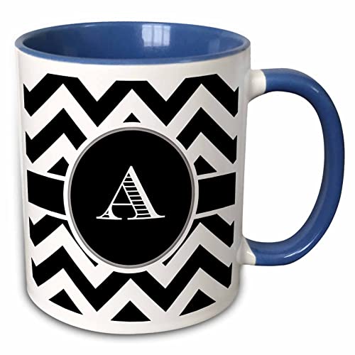 3dRose Black and white chevron monogram initial A 15oz Two-Tone Blue Mug