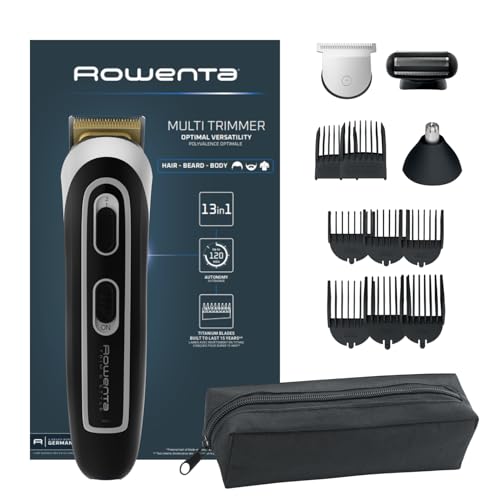 Rowenta Trim & Style 13 in 1, Multiaccesorios para cabello, cara, barba y cuerpo, 26 ajustes, Tecnología Wet & Dry, Inalámbrico, Autonomía de 120 min, Carga rápida, Neceser, TN9140