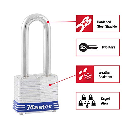 Master Lock 3QLF Laminated Steel Padlock with Key, Silver, 1-1/2" Shackle - Image 2