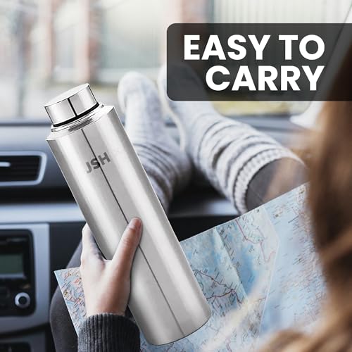 Image of JSH Stainless Steel Water Bottle 900ML Set of 2 Silver, 100% Leak Proof, Office Bottle, Gym Bottle, Home, Kitchen, Hiking, Treking Bottle, Travel Bottle