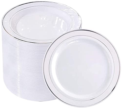 YXC.NAWAGUDO 20 platos de plástico con borde plateado de 7,5 pulgadas, platos reutilizables para ensalada/postre de 7,5 pulgadas, platos de plástico duro para fiestas Cover