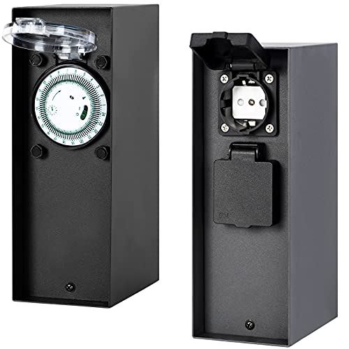Grafner Edelstahl Design Gartensteckdose mit Zeitschaltuhr 2 Steckdosen,...