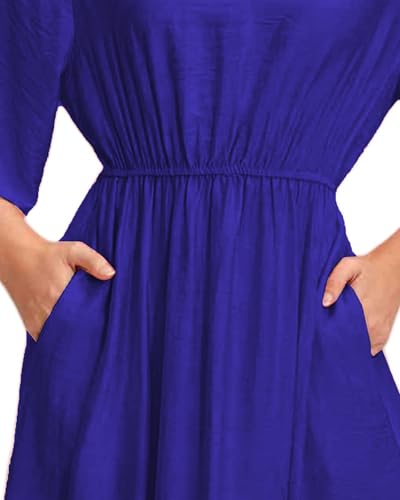 Image of Women's Summer Short Sleeve Maxi Floral Flowy Dresses with Pockets