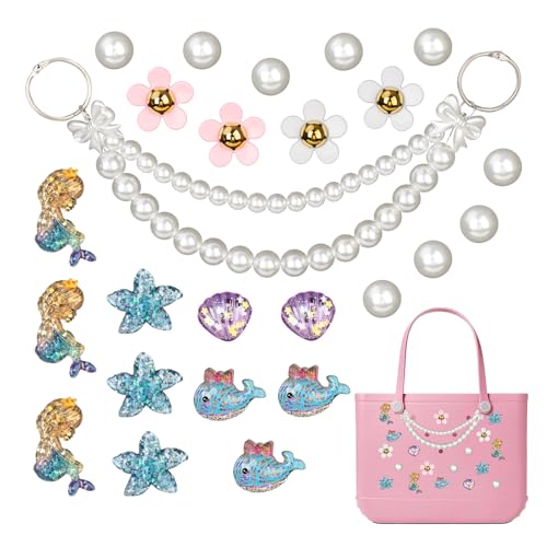 GUZUHUKU 24Pcs Rubber Beach Bag Accessories Charms, Beach Totes Accessories Inserts, Lovely Pearl Charms for Beach Bag Tote Beach Tote Bag