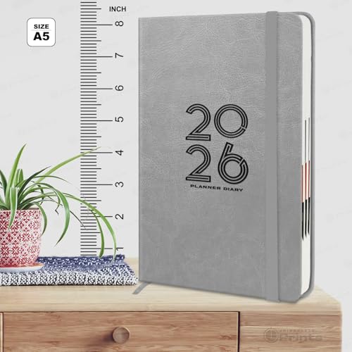 Image of Jhingalala Diaries - Hard Bound Leather Cover 2026 Diary with 365 Dates I Daily Planner Diary 2026 With Calendar | Size A5 15x21 cms (Grey)