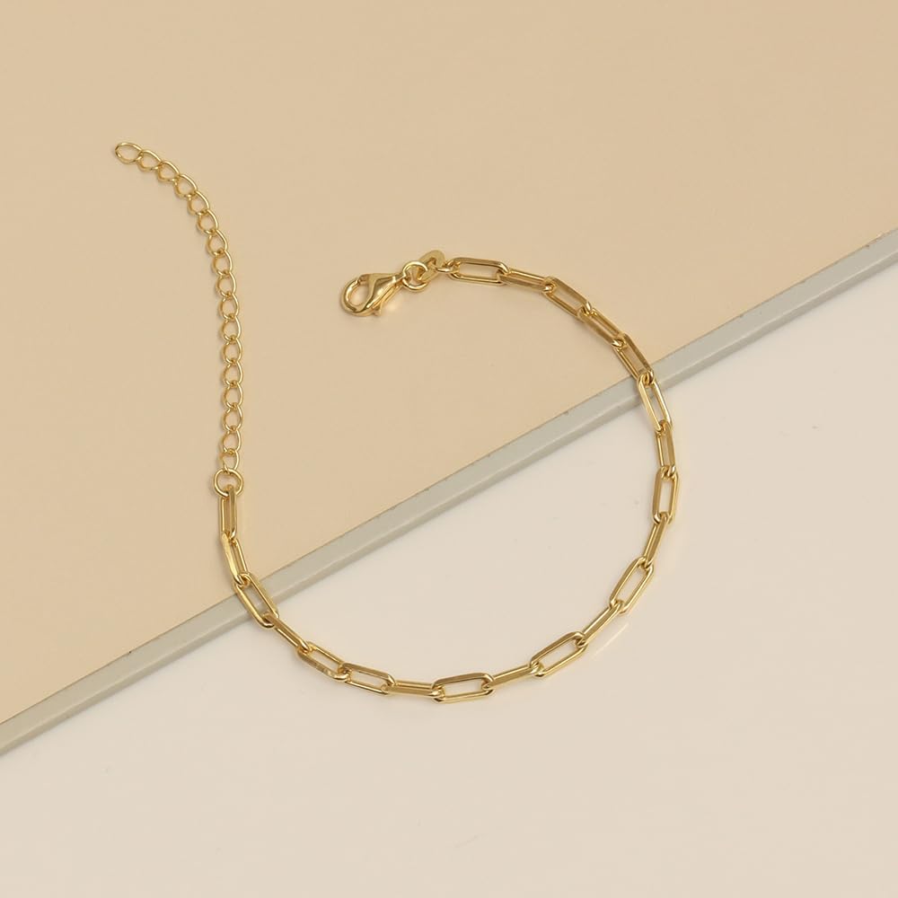 LeCalla Sterling Silver Solid Italian Paperclip Chain Bracelet | Diamond-Cut Women's Bracelet