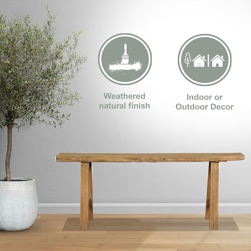 Image of Artissance Rustic Natural Wood Noodle Bench, Long Wooden Entryway Bench, Weathered Farmhouse Indoor Outdoor Seating, End of Bed or Dining Room Bench Decor