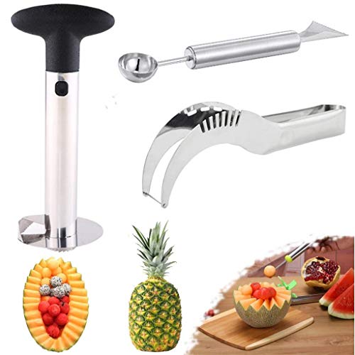 3Pack Fruit Watermelon Pineapple Peeler Slicer Melon Baller and Corer Stainless Steel Easy Kitchen Tool Set Great for Salads Desserts
