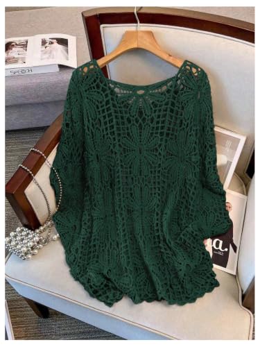 Image of MakeMeChic Women's Plus Size Crochet Boho Tops Summer Vacation Beach Cover Ups Sweater