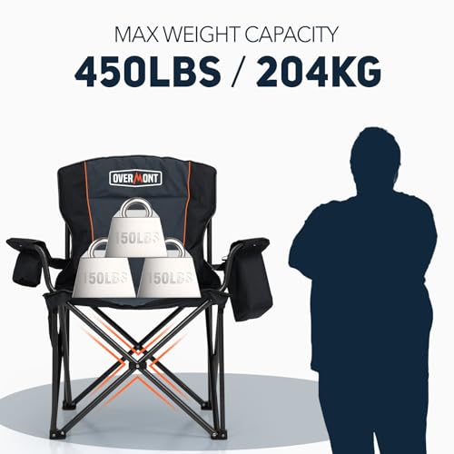 Overmont CC-600D Oversized Folding Camping Chair 2Pack - 450Lbs Support With Padded Cushion Cooler Pockets - Heavy Duty Collapsible Chairs thumb #4