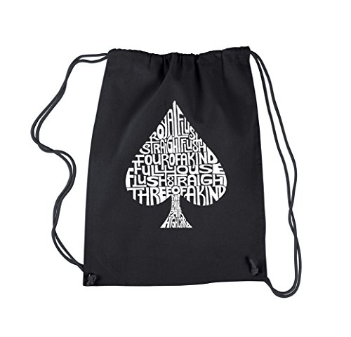LA POP ART Drawstring Word Art Backpack - Order of Winning Poker Hands - Black