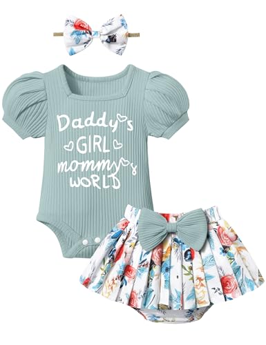 Image of KANGKANG Baby Girl Clothes Short-sleeve Square Neck Romper + Floral Pleated Skirts Shorts Headband Spring Summer Outfits