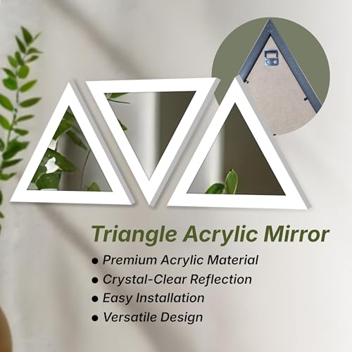 Image of Art Street White Triangle Decorative Wall Mirror Set of 3 Triangle Shape Mirror for Home Decoration, Size-10x10 Inch