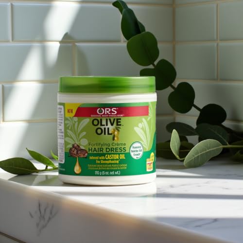 ORS Olive Oil Fortifying Cream Hair Dress Infused with Castor Oil for Strengthening 6 Ounce.