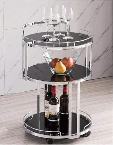 Image of CROWN ART SHOPPEE Hotel Wine Tea Drink Trolley Bar Serving Carts Business Restaurant Wine Cart, Serving Trolley Kitchen Trolley Bar Cart Cabinet On Wheels Black Silver