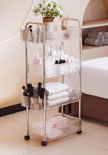 4-Tier Clear Utility Rolling Cart with Wheels for Kitchen & Bathroom