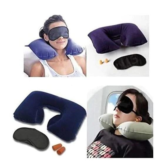CUESVAP 3 in 1 Travel Accessories | Travel Kit with Neck Rest | Travel Neck Pillow Combo with Soft Eye Mask, Ear Plugs 2