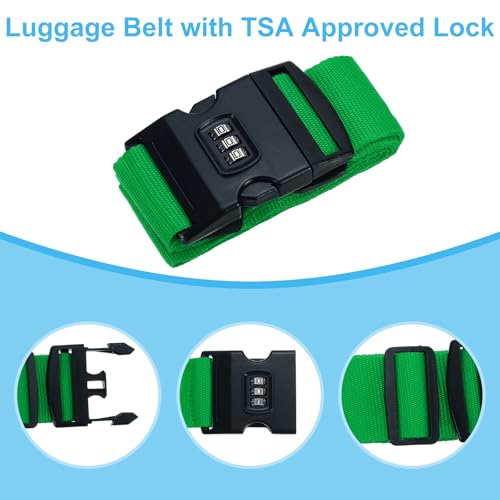 Image of PATIKIL Luggage Straps, 4 Pack Suitcase Straps Adjustable Luggage Belts Strap with Combination Lock for Luggage Suitcases Travel, Grass Green