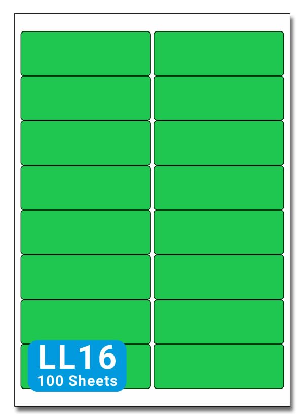 Green A4 Labels - 99mm x 34mm 16 to View - LL16-100 Sheets per Box (1600 Self Adhesive Permanent Labels) - Part Number Customark-LL16-G