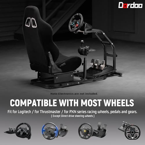 Dardoo G29 Racing Simulator Cockpit with Adjustable Black Race Seat | Fit for Logitech G920 G923, for Thrustmaster T150 T300RS GT Racing Steering Wheel Stand, Not Included Wheel Shifter Pedals