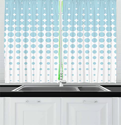 Ambesonne Vintage Blue Long Kitchen Curtains, Vertical Geometric Dots Pattern Decreasingly Flowing Down in Order, Two Panels Drapes with Rod Pocket Room Decor, 55" x 45", Pale Blue and White