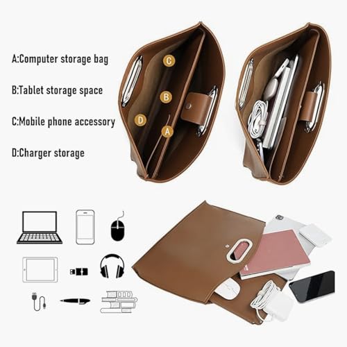 Bolso para computadora de cuero PU con compartimentos espaciosos para profesionales de negocios 6