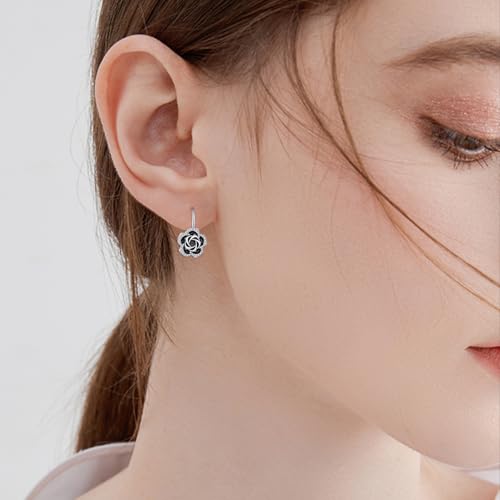 URONE Flower Earrings 925 Sterling Silver Poppy/Rose/Orchid/Cherry Blossom Leverback Earrings Flower Jewelry Gift for Women2