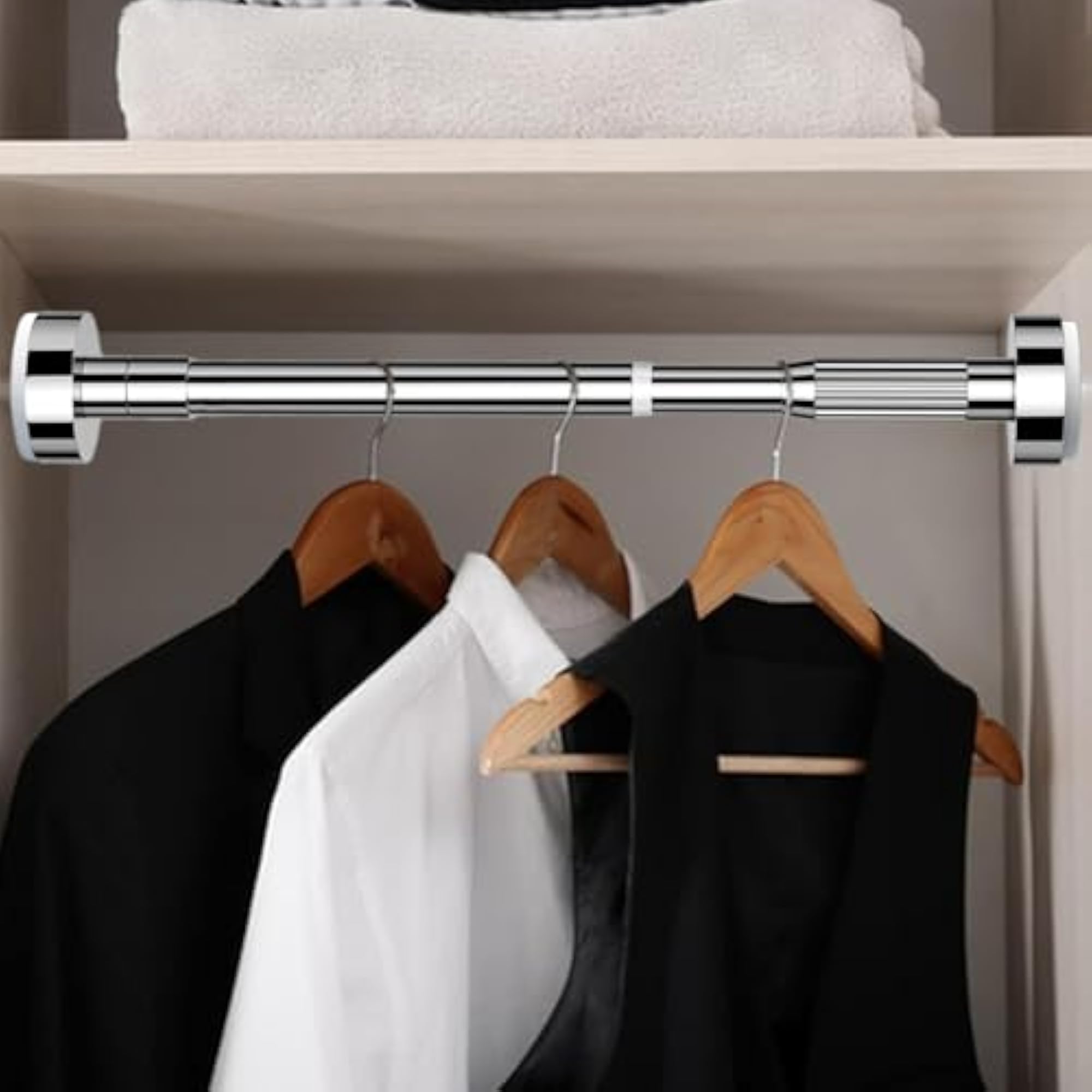 Adjustable Closet Rod for Hanging Clothes, Silver